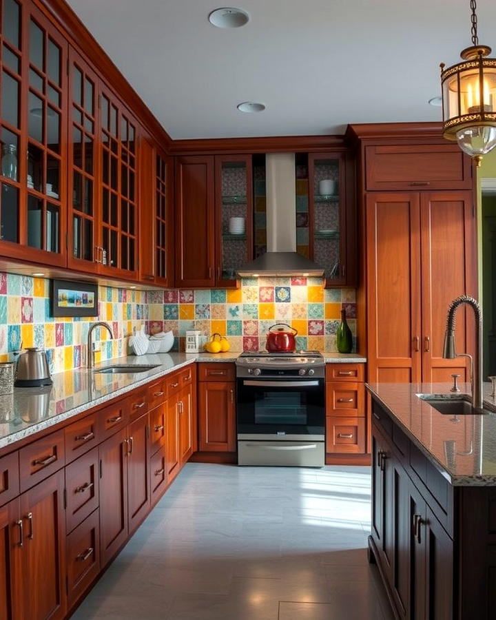 Pairing Cherry Cabinets with Bold Accents - 25 Natural Cherry Kitchen Cabinets