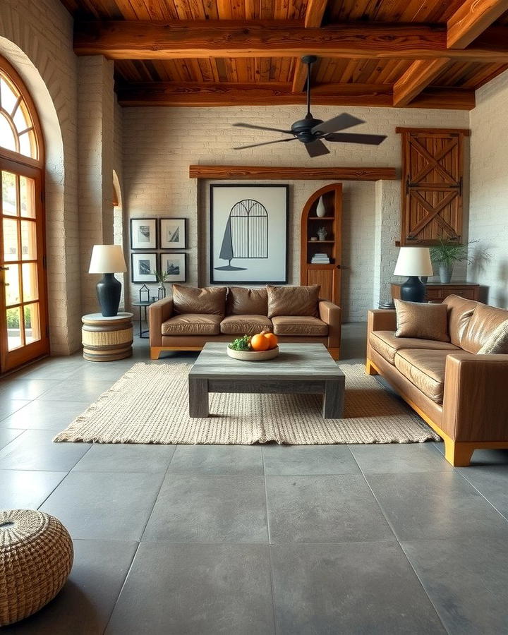 Pairing Concrete with Rustic Furniture - 25 Rustic Concrete Floor Living Room Ideas