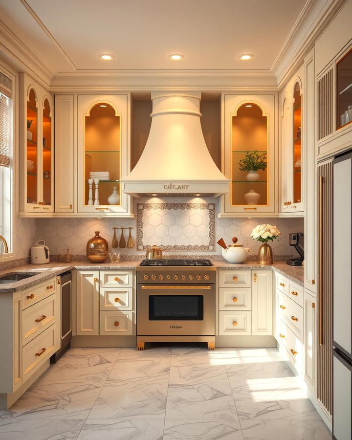 Pairing with Gold Accents - 25 Off-white Kitchen Cabinets