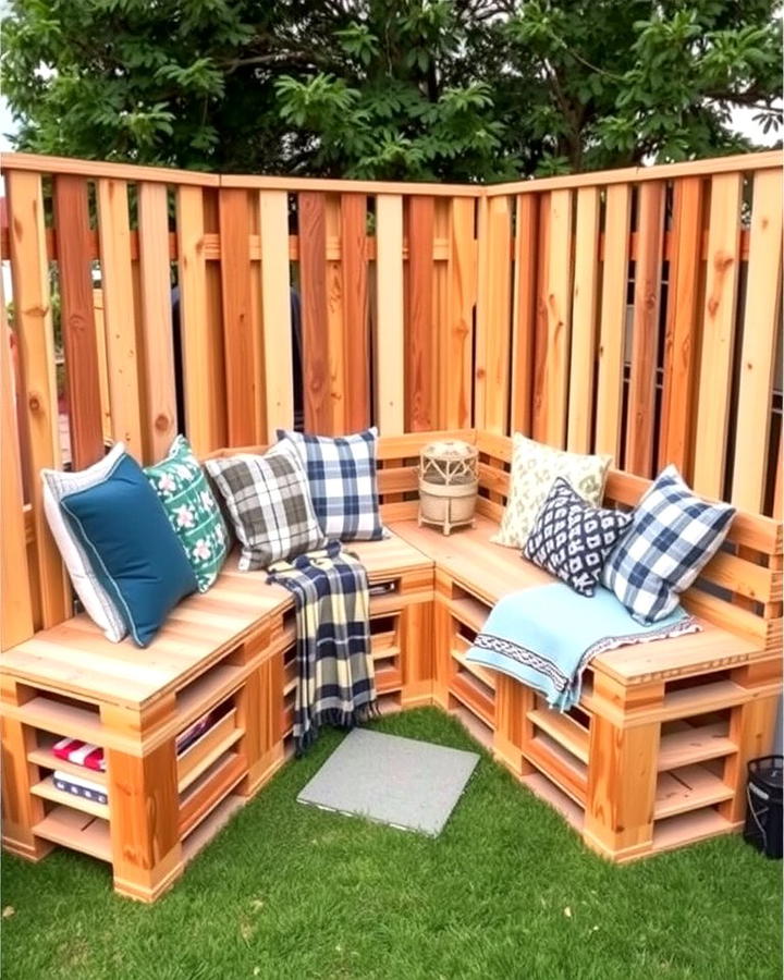 Pallet Fence with Built In Seating - 25 Pallet Fence Ideas