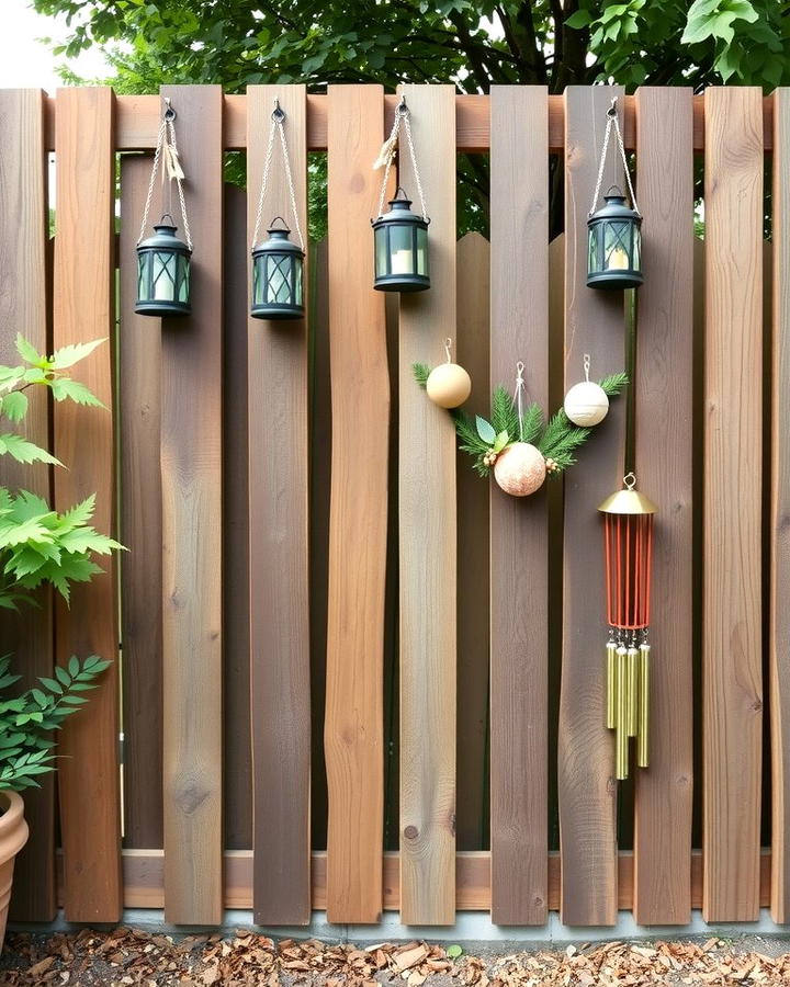 Pallet Fence with Hanging Decor - 25 Pallet Fence Ideas