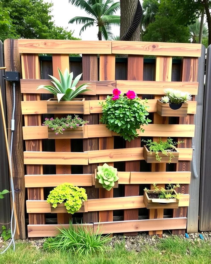 Pallet Fence with Planter Boxes - 25 Pallet Fence Ideas