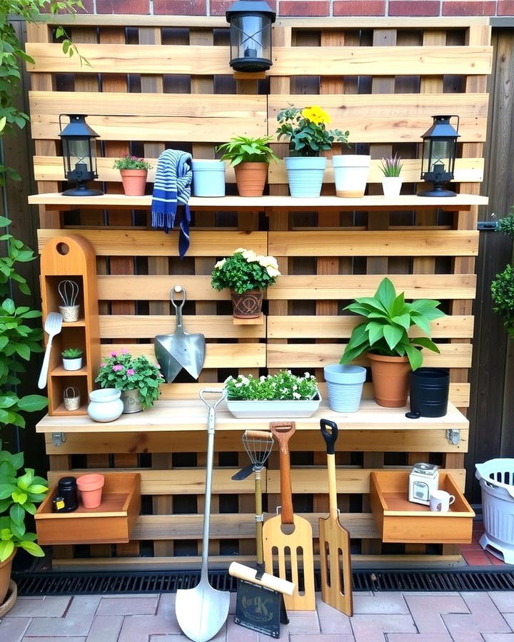 Pallet Fence with Shelving - 25 Pallet Fence Ideas