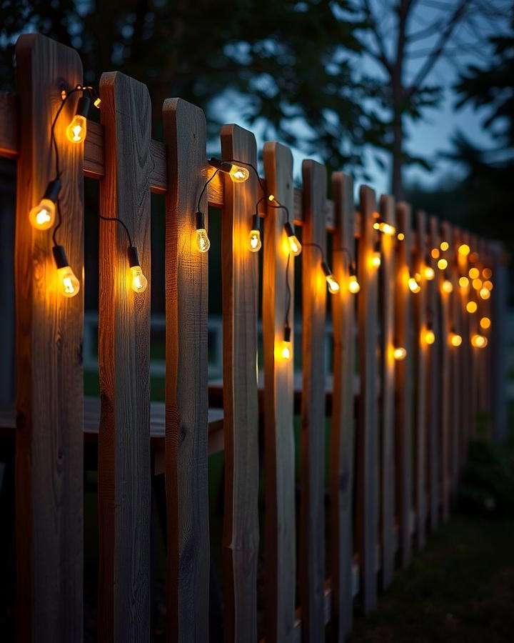 Pallet Fence with String Lights - 25 Pallet Fence Ideas