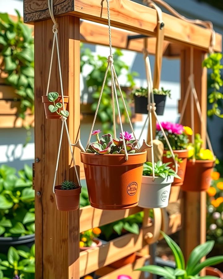 Pallet Garden with Hanging Planters - 25 Vertical Pallet Garden Ideas