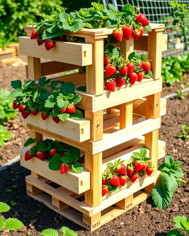 Pallet Strawberry Tower - 25 Vertical Pallet Garden Ideas