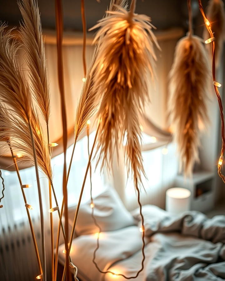 Pampas Grass and String Lights Combination - 25 Pampas Grass Decor Ideas