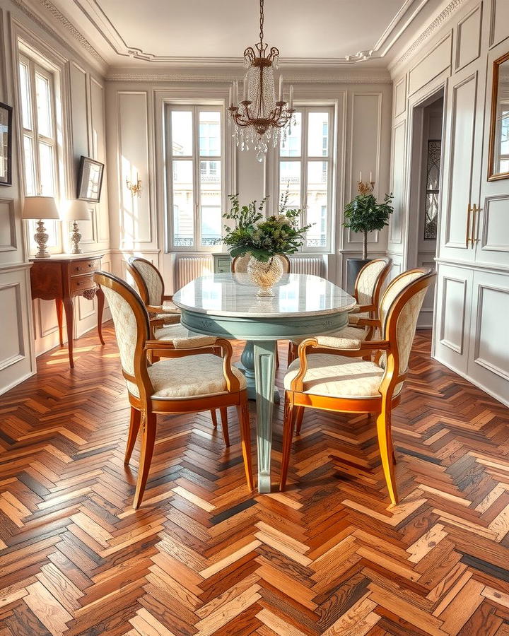 Parquet Flooring for Classic Parisian Charm - 25 Parisian Dining Room Ideas