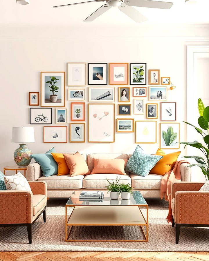 Pastel Gallery Wall - 25 Pastel Living Room Ideas
