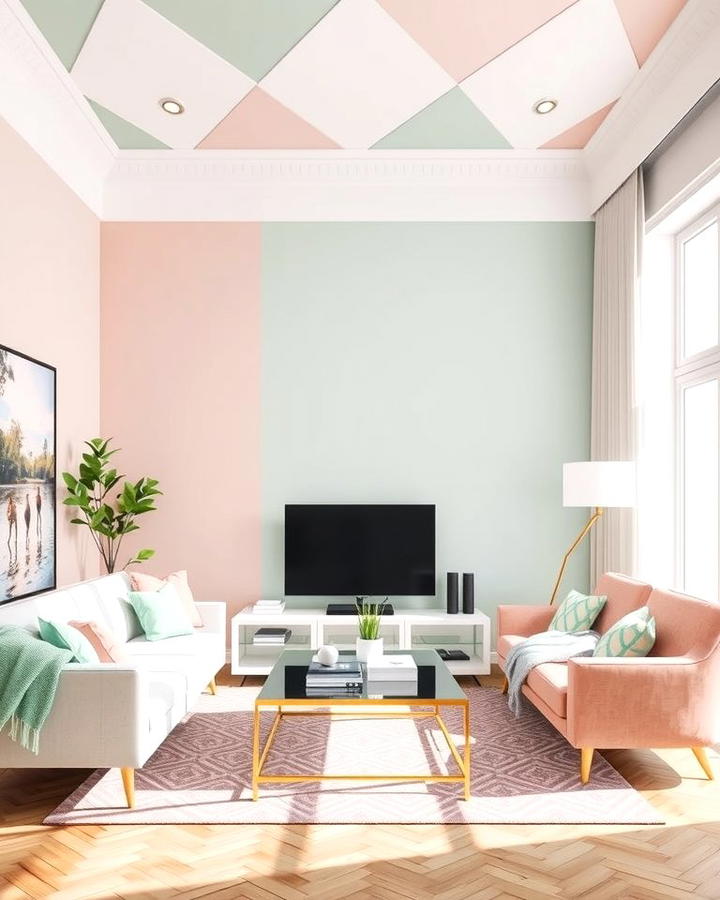 Pastel Geometric Wall Patterns - 25 Pastel Living Room Ideas