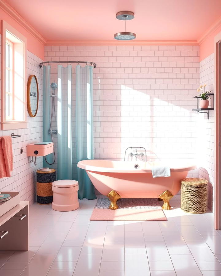 Pastel Pink Bathtub for Retro Elegance - 25 Pink Bathroom Ideas