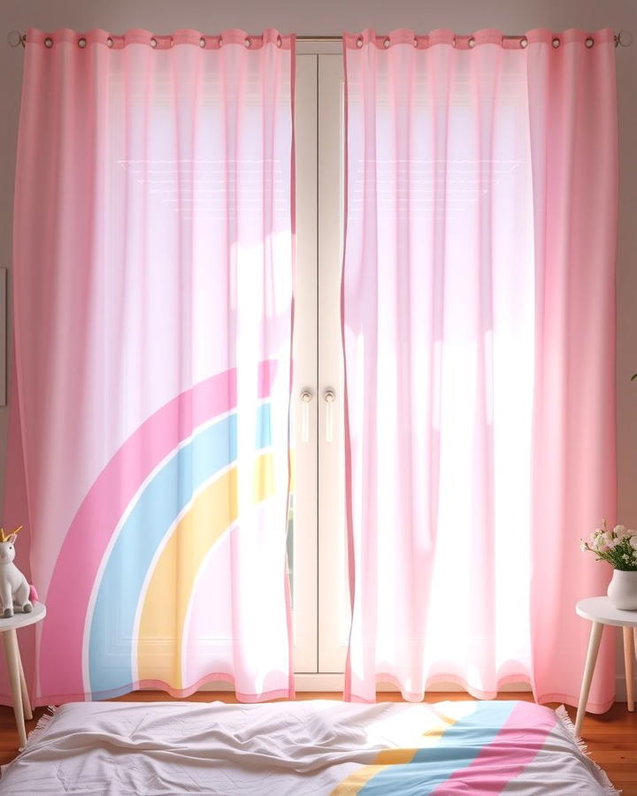 Pastel Rainbow Curtains - 25 Unicorn Bedroom Ideas