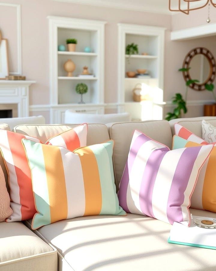 Pastel Striped Throw Pillows - 25 Pastel Living Room Ideas
