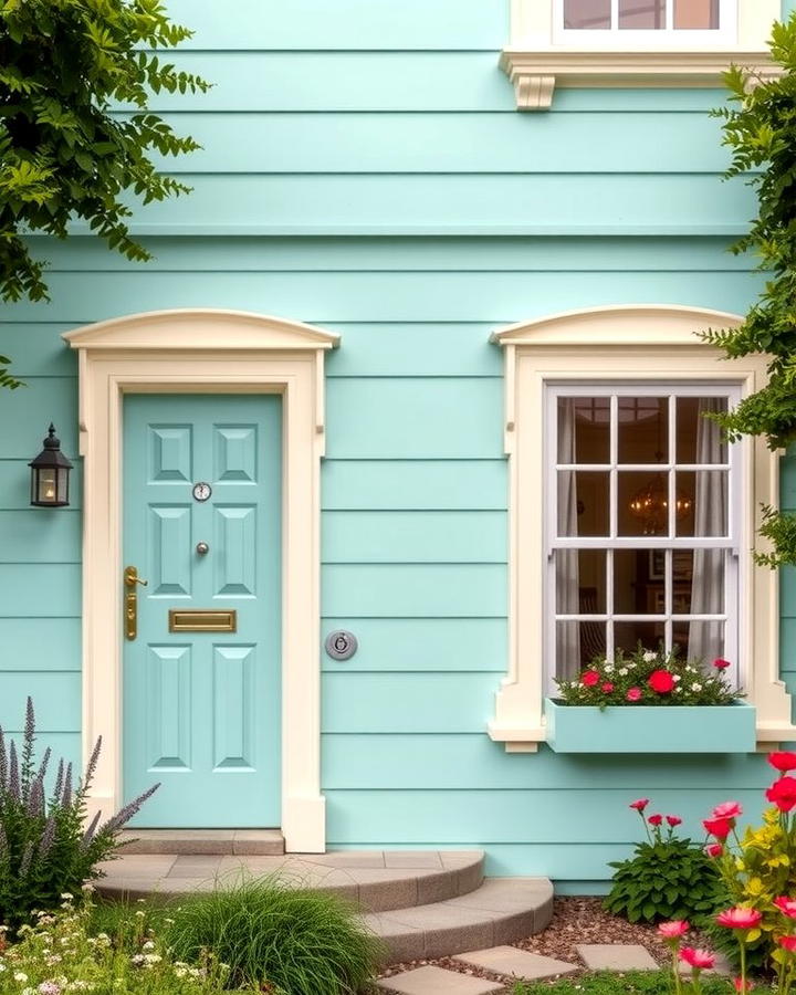 Pastel Teal with Cream Details - 25 Teal House Exterior Ideas