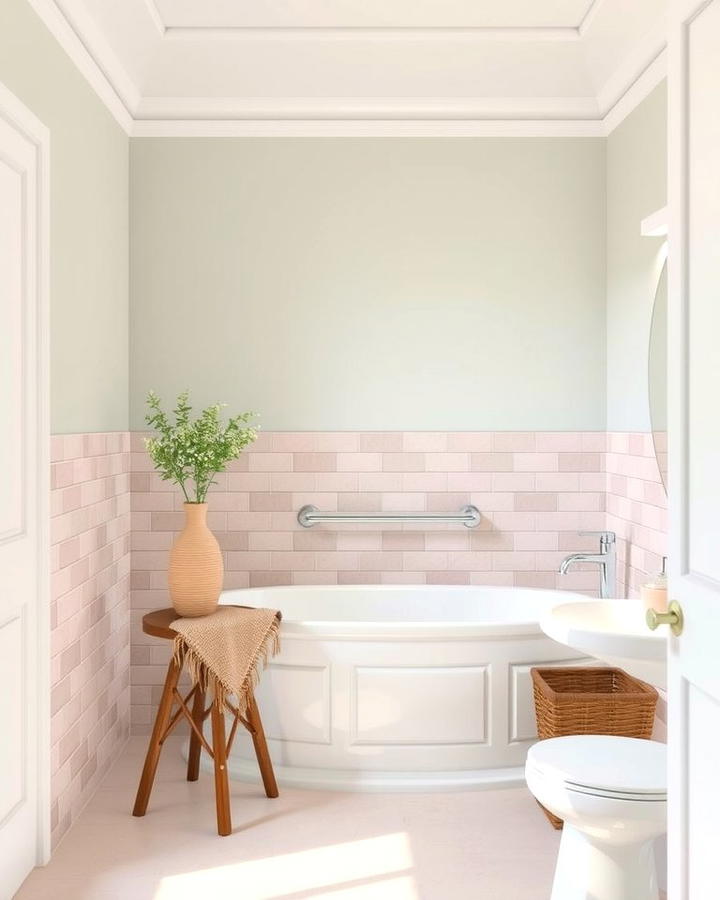 Pastel Tiles for a Soft Inviting Look - 30 Half-wall Tile Bathroom Ideas