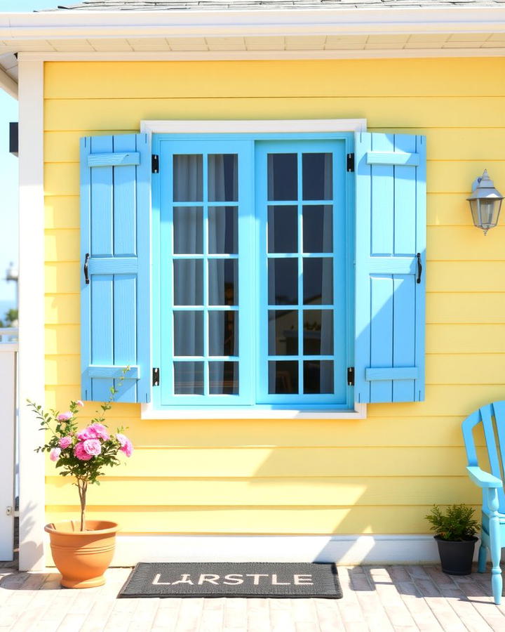 Pastel Yellow with Blue Shutters - 25 Yellow Exterior Home Ideas