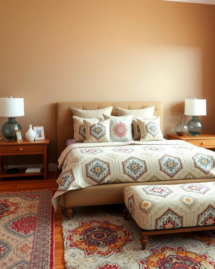 Pattern Play with Tan Textiles - 25 Tan Bedroom Ideas