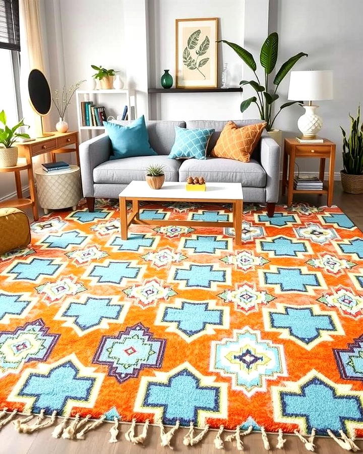 Patterned Area Rugs - 25 orange and blue living room ideas