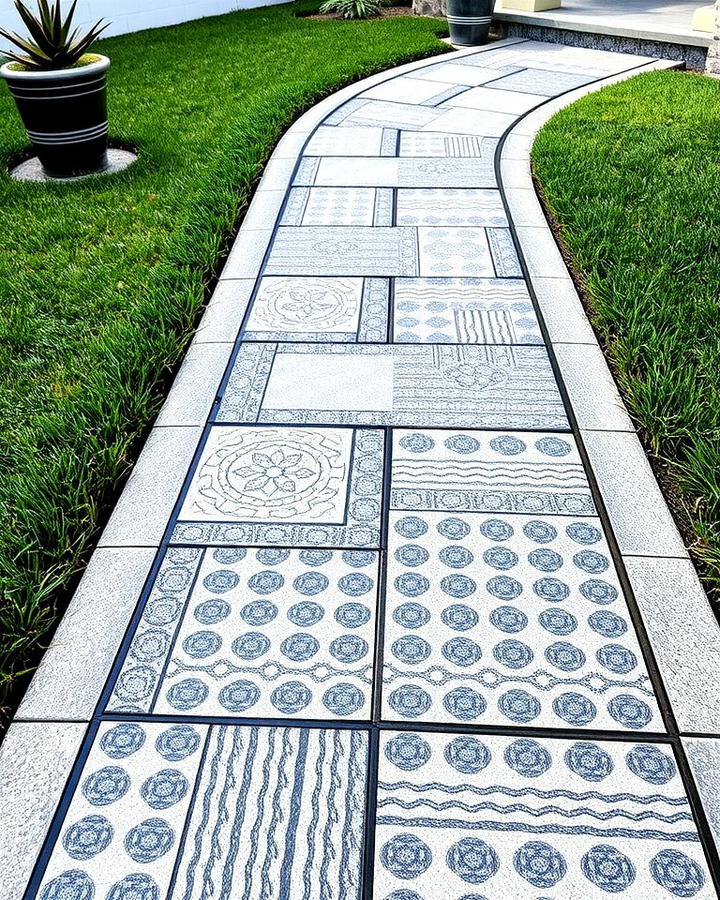 Patterned Concrete Stamps - 25 Paver Walkway Ideas