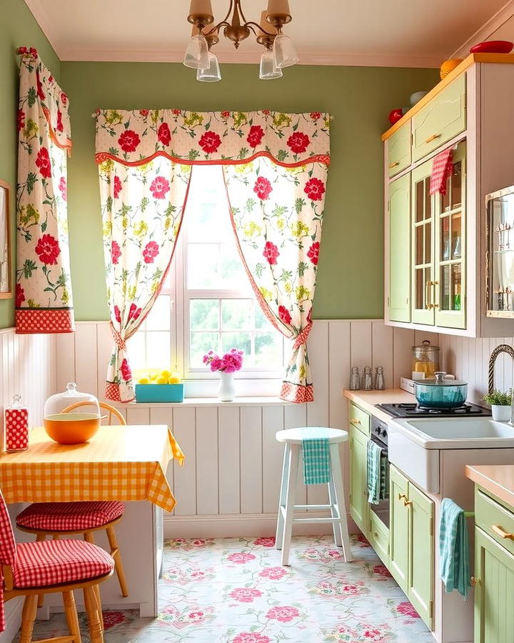 Patterned Curtains and Fabrics - 30 1930s - 1940s Kitchens