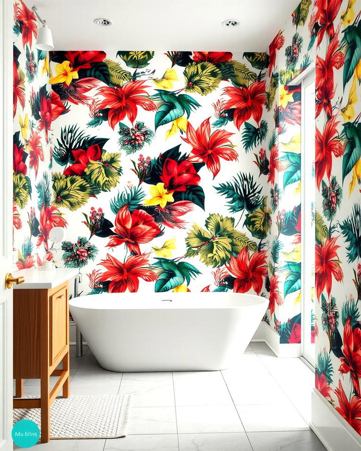 Patterned Wallpaper - 30 Colorful Bathroom Ideas