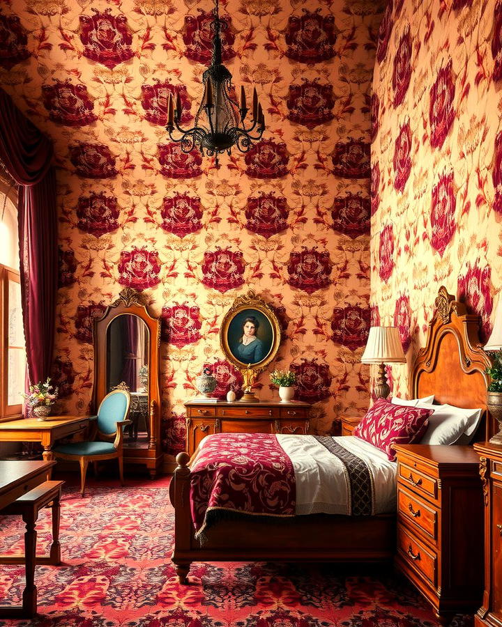 Patterned Wallpapers - 25 Victorian Bedroom Ideas