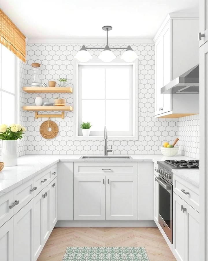 Patterned White Tiles for Visual Interest - 25 White Kitchen Floor Ideas