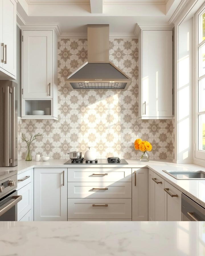 Patterned White Tiles - 25 White Kitchen Floor Ideas