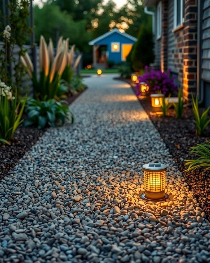 Pea Gravel Walkway with Solar Lights - 25 Pea Gravel Walkway Ideas