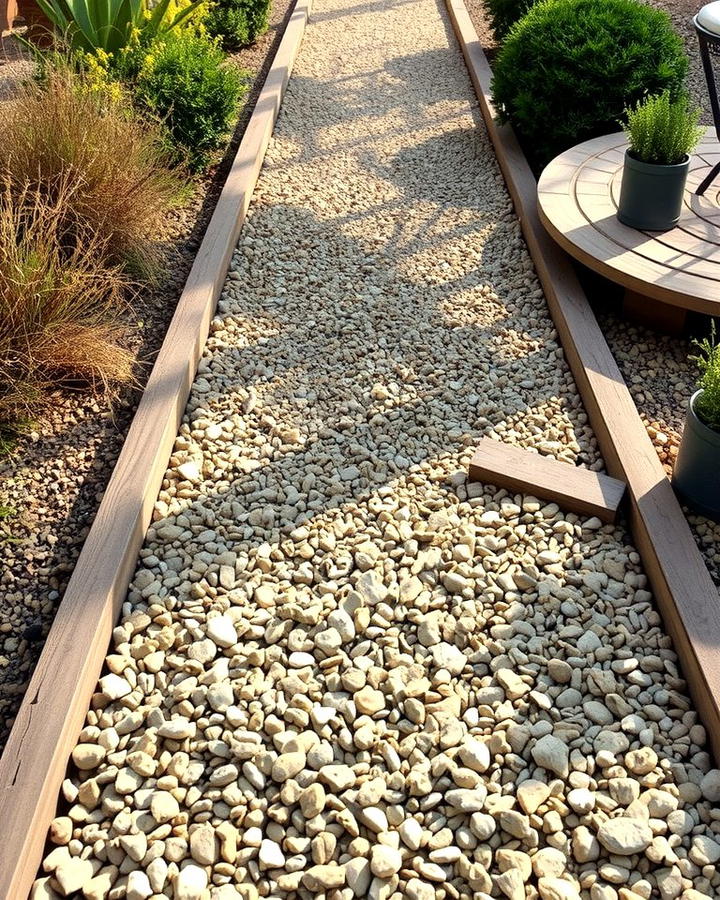 Pea Gravel Walkway with Wood Edging - 25 Pea Gravel Walkway Ideas