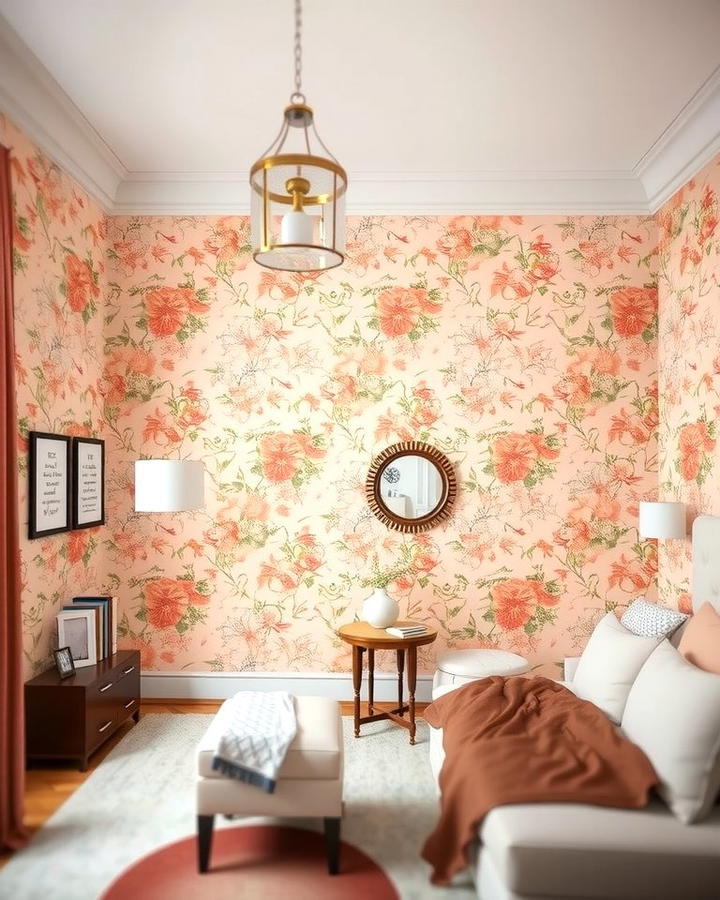 Peach Floral Wallpaper - 25 Peach Bedroom Ideas