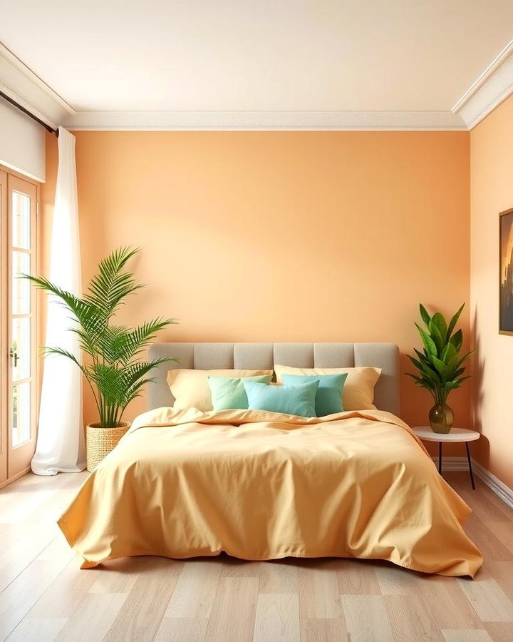 Peach and Green Accents - 25 Peach Bedroom Ideas