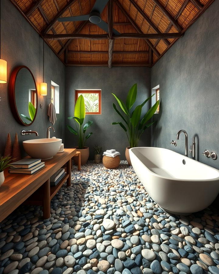 Pebble Flooring for Spa Like Luxury - 25 Tropical Bathroom Ideas