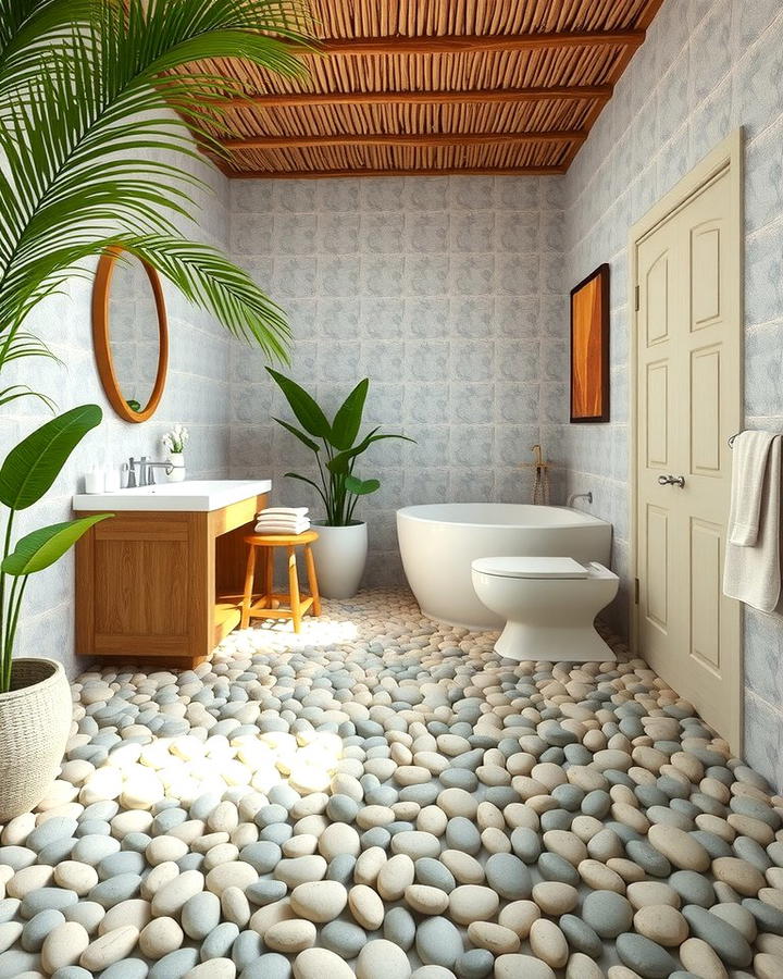 Pebble Flooring for a Beachy Vibe - 25 Tropical Bathroom Ideas