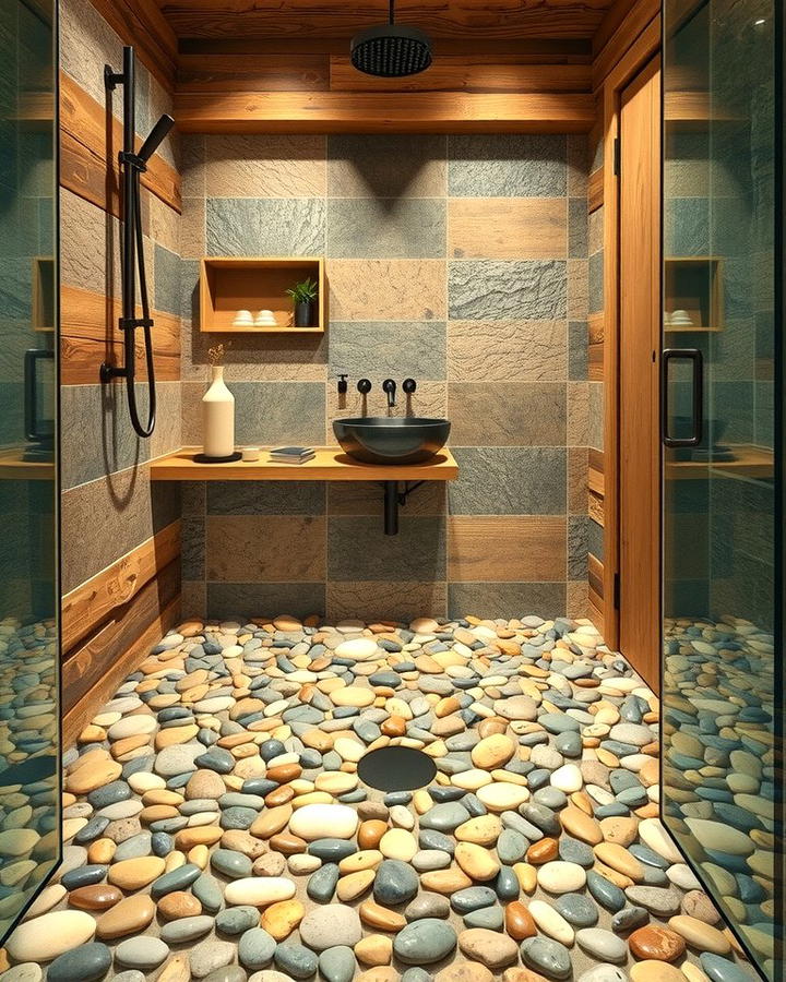 Pebble Shower Floor - 25 Rustic Bathroom Ideas