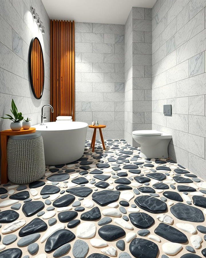 Pebble Tile Flooring - 30 Black and White Bathroom Tile Ideas