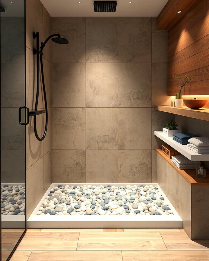 Pebble Tiles for a Spa Like Feel - 25 Walk-in Shower Tile Ideas