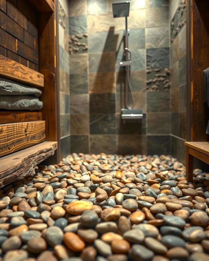 Pebbled Floors for a Spa like Feel - 25 Rustic Walk-in Shower Ideas