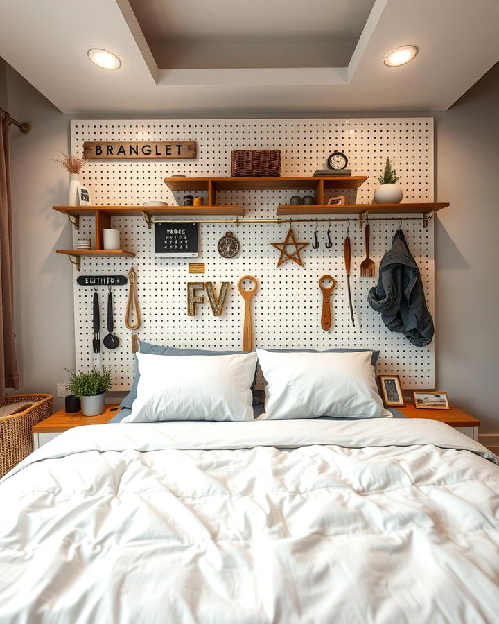 Pegboard Backdrop - 25 No Headboard Ideas