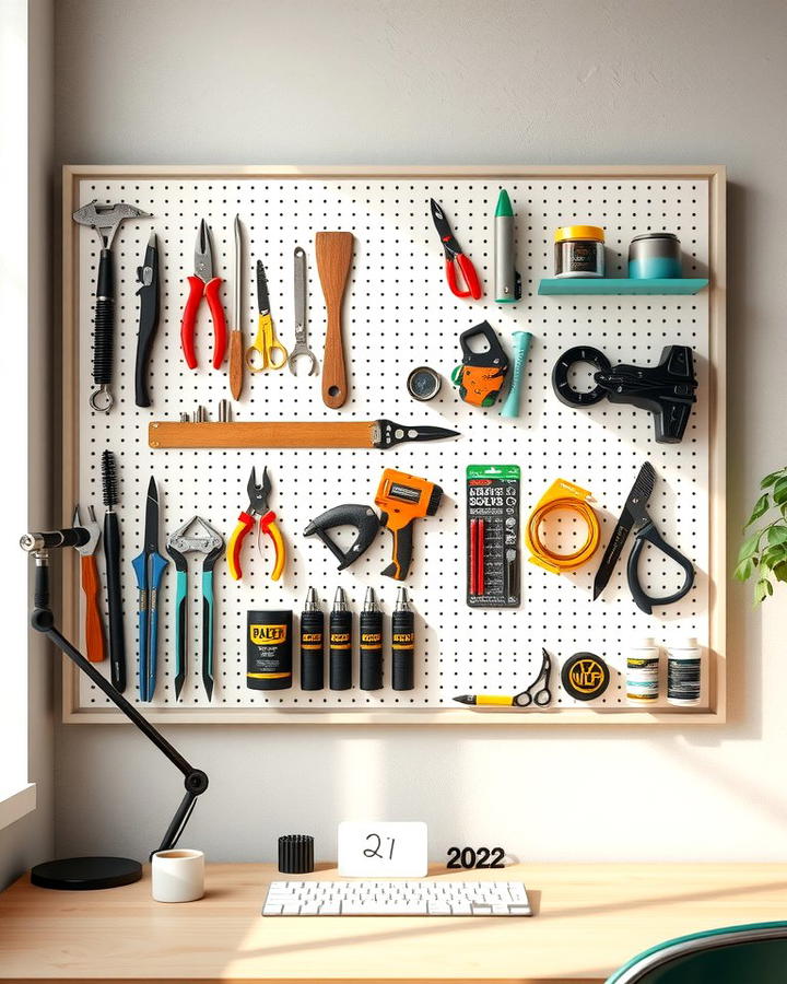 Pegboard Organizer - 25 Office Wall Decor Ideas