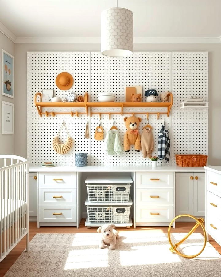 Pegboard Storage System for Personalization - 25 Nursery Storage Ideas