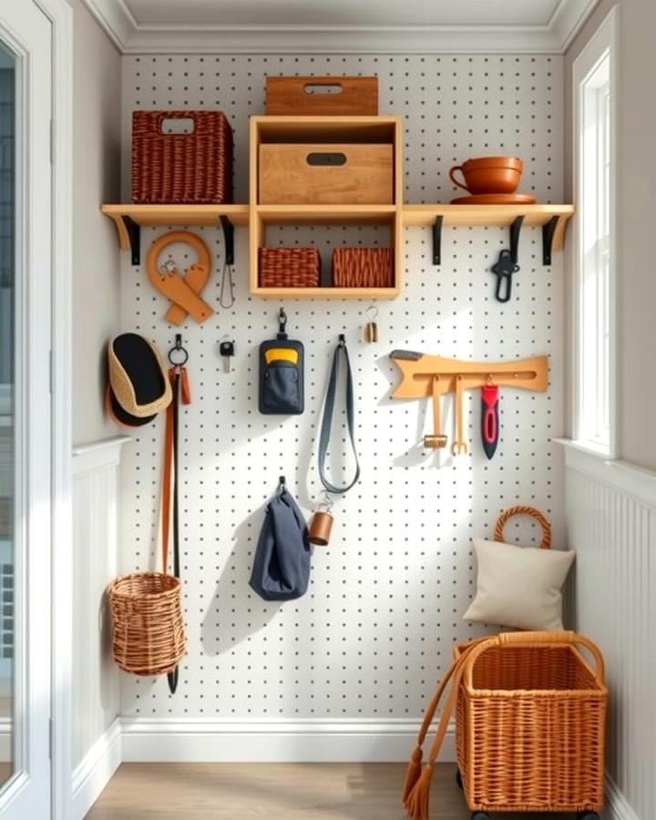 Pegboard Wall for Customizable Storage - 25 Small Mudroom Ideas