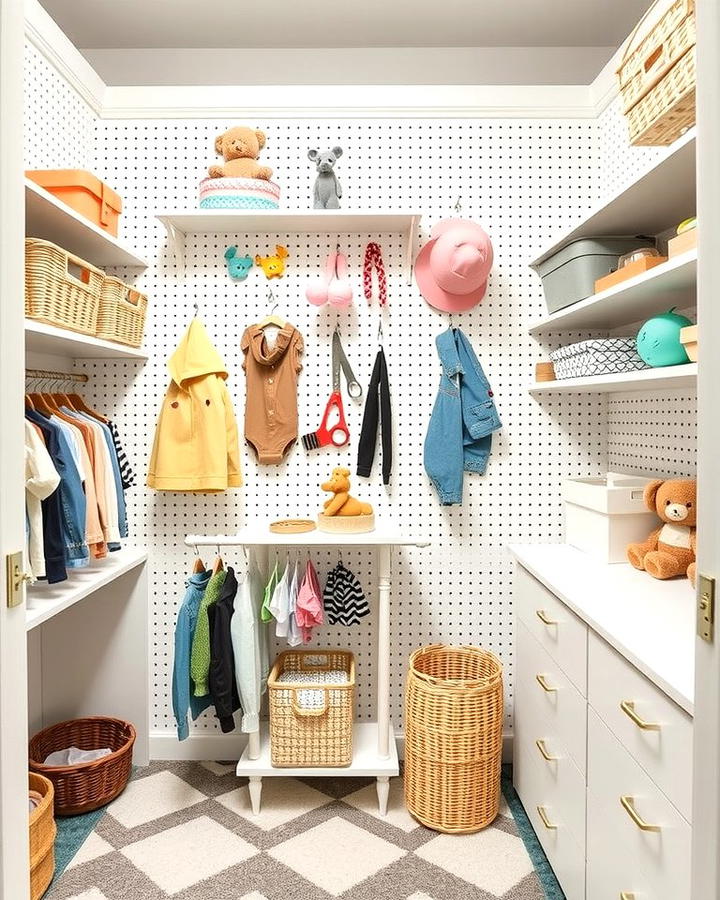 Pegboards for Customizable Storage - 25 Nursery Closet Ideas