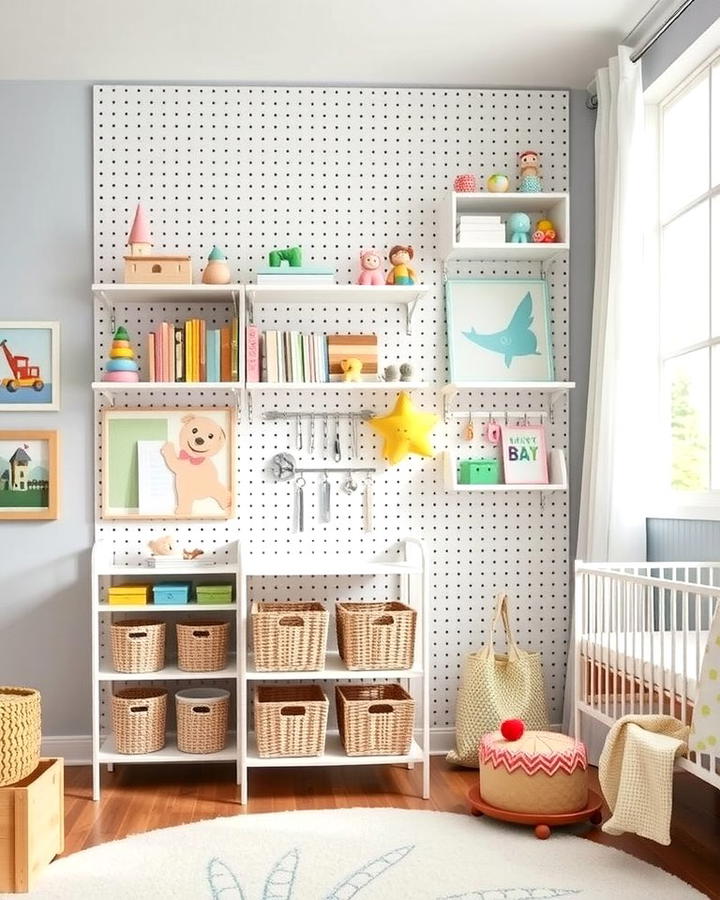 Pegboards for Customizable Storage - 25 Nursery Storage Ideas