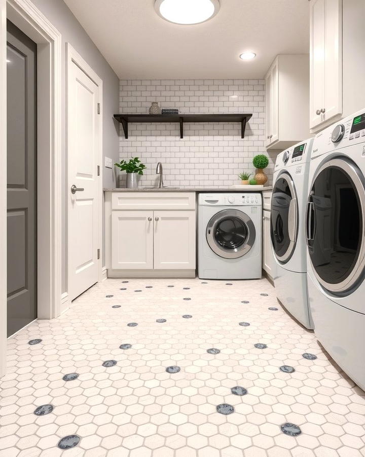 Penny Round Tiles - 30 Laundry Room Tile Ideas