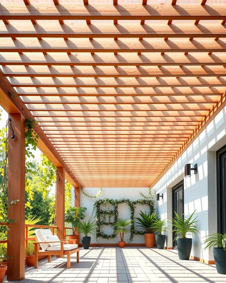 Pergola Style Slats for an Open Air Feel - 25 patio ceiling ideas