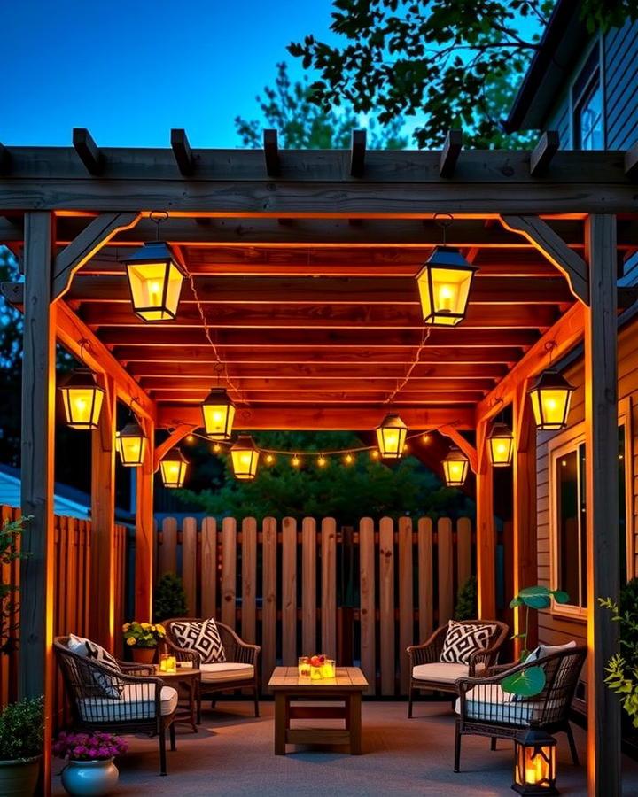 Pergola with Hanging Lanterns - 25 small patio pergola ideas