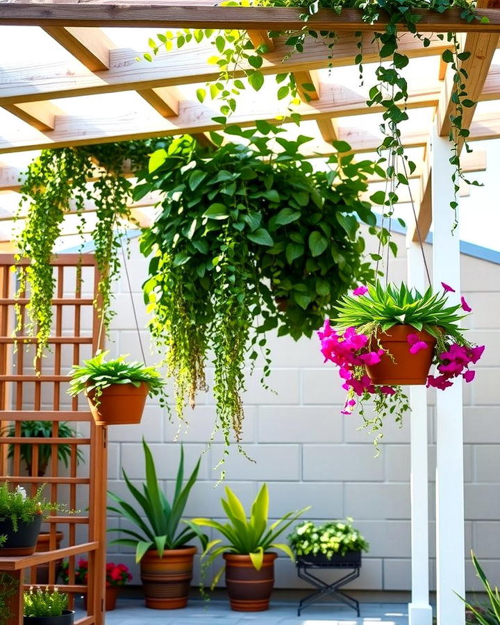 Pergola with Hanging Planters - 25 small patio pergola ideas