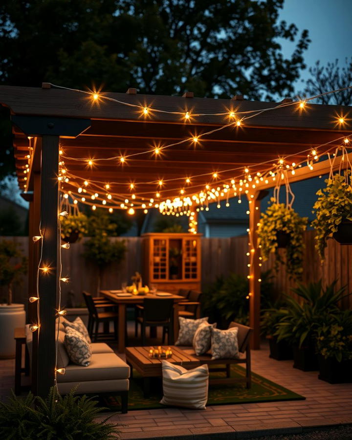 Pergola with String Lights - 25 small patio pergola ideas