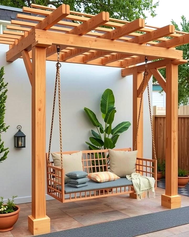 Pergola with Suspended Swing - 25 small patio pergola ideas